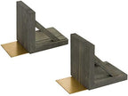 MyGift Vintage Gray Wood Decorative Bookends with Brass Metal Book Supports, Office Desk Wooden Bookend Book Stand, 2 Piece Set - Image 6