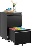 Guizeeopo 2 Drawer Locking File Cabinet, Fully Assembled Heavy-Duty Metal Filing Cabinets for Home Office, Quiet Slides, Anti-Tipping Wheels, Fits A4/Letter/Legal, Matte Black by GUIZEEOPO
