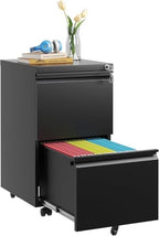 Guizeeopo 2 Drawer Locking File Cabinet, Fully Assembled Heavy-Duty Metal Filing Cabinets for Home Office, Quiet Slides, Anti-Tipping Wheels, Fits A4/Letter/Legal, Matte Black by GUIZEEOPO