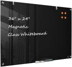 TSJ OFFICE White Board for Wall - 36" x 24" Black Glass Board 3 X 2 FT by TSJOFFICE-WipeCleanThinkGreenWorkSmart