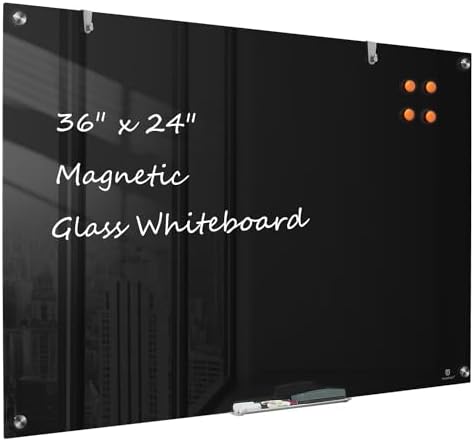 TSJ OFFICE White Board for Wall - 36" x 24" Black Glass Board 3 X 2 FT by TSJOFFICE-WipeCleanThinkGreenWorkSmart