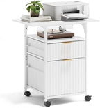 VINGLI 2 Drawer File Cabinet with 24'' Extended Desktop, Fluted Filing Cabinet Mobile Under Desk File Cabinet with Wheels, Fabric Drawers Printer Stand for Home Office, Fits Letter Size, White by VINGLI