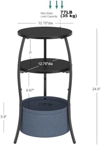 sthemc 3-Tier Small Round End Table Livingroom with Basket for Small Places - Image 3
