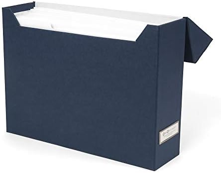 Bigso Lovisa Fiberboard Label Frame 12 File Storage Box | Document Organizer for Important Paperwork | Durable Hanging File Box with a Flip Top Lid & Metal Label Window | 3.7” x 13” x 9.4” | Navy - Image 2