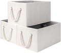 StorageWorks Fabric Storage Bins with Rope Handles, Ivory White, Large by StorageWorks