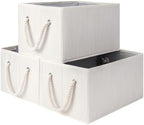 StorageWorks Fabric Storage Bins with Rope Handles, Ivory White, Large by StorageWorks