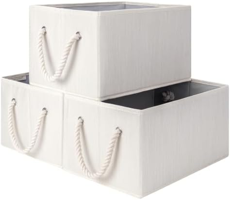 StorageWorks Fabric Storage Bins with Rope Handles, Ivory White, Large by StorageWorks