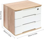 Wooden Desk Organizer with Lockable Drawers, 3-Tier Countertop Storage Cabinet File Cabinet Jewelry Organizer Home Office Supplies Organization Unit (Wood Color&White-1 Lock) - Image 3