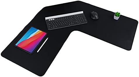 Con-Tact Brand XL Corner Desk Pad | Waterproof Anti-Slip PU Leather | Large Corner Computer Workstation Protection | Mouse Pad Gaming Pad | 36" X 15.7" L Shape | Dual Sided (Black) by Kittrich+%28Home%29