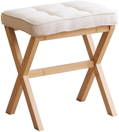 Foot Stool Small Ottoman Foot Rest Padded Foot Stool Desk for Under Office Desk Vanity Stool Bamboo Footstool Sofa Footrest Shoe Stool Small Foot Stools (Natural Legs + Beige) by FILWH