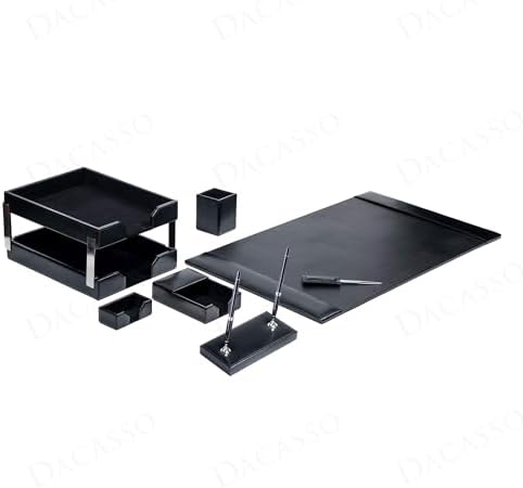 Dacasso Black Bonded Leather Luxury 9 Piece Desk Set - Blotter Pad & Desk Mat Organization Essentials - Executive Decor and Surface Protector by Dacasso