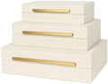 Beige Shagreen Decorative Box Set of 3 - Faux Leather Nesting Storage Boxes with Lids, Large Modern Jewelry Organizer, Stackable Home Decor Box for Bedroom, Bathroom & Office by ZIKOUL