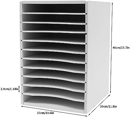 Vertical Desktop Sorter, 11-Layer Stackable Paper Tray for Office Home School Desk Literature Organizer File Holder Document Storage Rack 10.6 * 11.8 * 15.7inch, White - Image 2