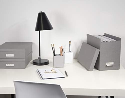 Bigso John Fiberboard Label Frame Desktop File Storage Box - Document Organizer for Important Paperwork - Durable Hanging File Box with a Lid & Metal Label Window - 7.36 x 13.38 x 10.51 in - White - Image 2