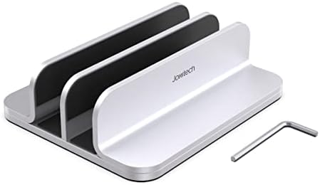 JOKItech Double Aluminum Laptop Vertical Stand Organizer, Sturdy Notebook Computer Holder Stand Compatible with New Liquid Retina XDR Apple MacBook Air/Pro/Neo, Mac mini, Apple TV & iPad Pro - Silver - Image 5