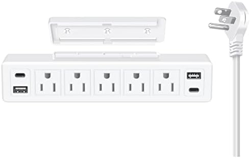 40W Under Desk Power Strip Surge Protector 1200J 5 Outlet 4 USB 6FT White by ANNQUAN