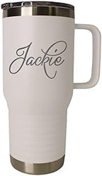 The Wedding Party Store Personalized 20 oz Stainless Steel Powder Coated Vacuum Insulated Double Walled Travel Tumbler Coffee Mug with Handle and Lid (White) by The+Wedding+Party+Store