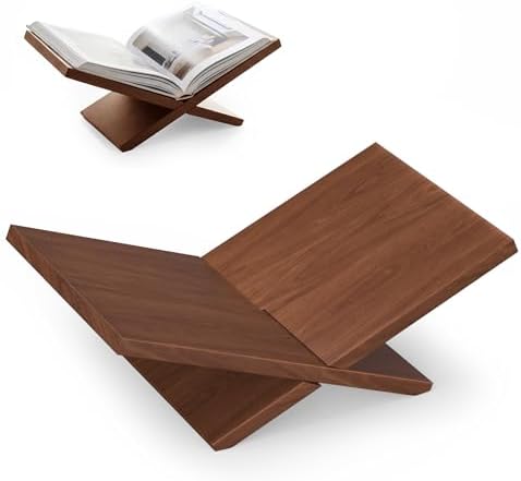 Wooden Book Stand for Display, Large Open Book Holder for Desk (Brown) by Cewomuc