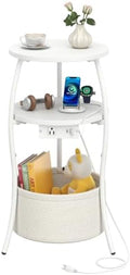 sthemc 3-Tier Small Round End Table Livingroom with Charging Station,Basket by Unknown