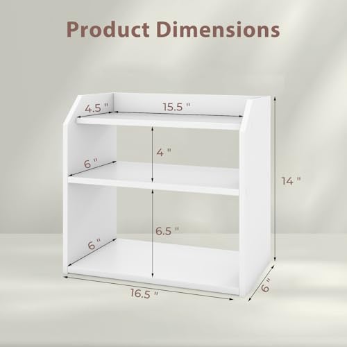Tangkula 3-Tier Desktop Bookshelf, Wooden Countertop Bookcase with Guardrails, Space-Saving Desk Display Hutch Shelf, Modern Tabletop Storage Organizer for Study Room, Office and Dormitory (2,White) - Image 3