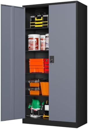 MIIIKO Metal Storage Cabinet with Doors and Shelves, 72" Tall Steel Storage Organizer Cabinets with Lock for Garage,Home Office,Warehouse（Black Grey） by MIIIKO