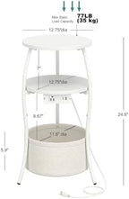 sthemc 3-Tier Small Round End Table Livingroom with Charging Station,Basket - Image 3