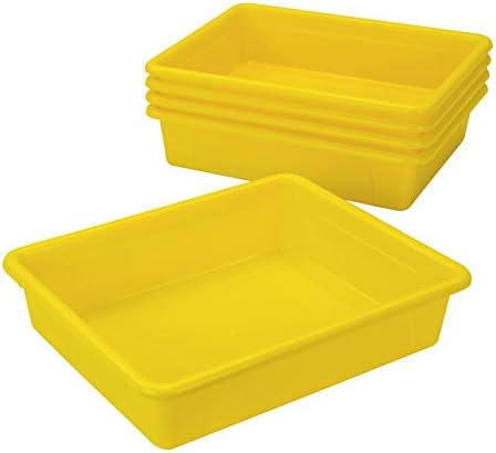 Storex Letter Size Flat Storage Tray – Organizer Bin for Classroom, Office and Home, Yellow, 5-Pack (62519U05C) , 10 x 13 x 3 Inches - Image 3