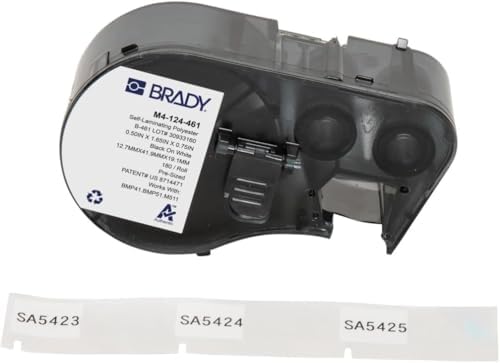 Brady Self-Laminating Polyester Pre-Sized Labels for Label Printer BMP41/BMP51/BMP53/M511-180 Self Adhesive Printer Labels - Black on White, Transparent (41,91 mm (W) x 12,70 mm (H)) - M4-124-461 by BradyCorp