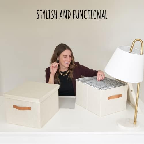 Decorative File Organizer Box Set of 2 - Collapsible Linen Filing Cabinets - Image 2