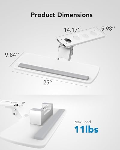 HUANUO Keyboard Tray Under Desk, 360 Adjustable Ergonomic Sliding Keyboard & Mouse Tray, Under Desk Keyboard Tray Slide Out, Keyboard Holder Under Desk for Typing in Home, Office Work, 25"W x 9.84"D - Image 2