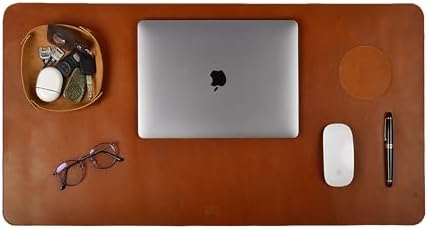 LEATHER VILLAGE Real Leather Desk Pad Thick Double Layer Desk Mat Cognac. by LeatherVillage