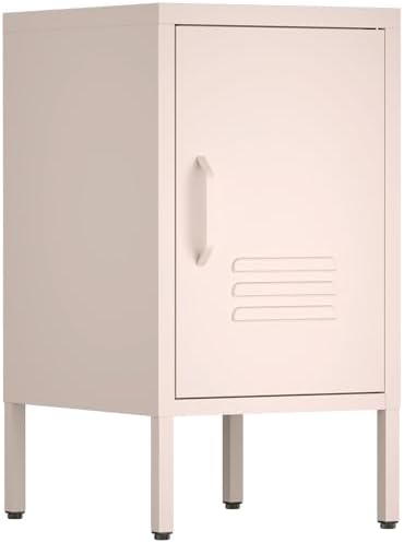 IRONFFICE Metal Cabinet,Locker Nightstand with Shelf,Metal Storage Locker,Steel Bedside Storage Cabinets for Living Room Bedroom,Pink by IRONFFICE