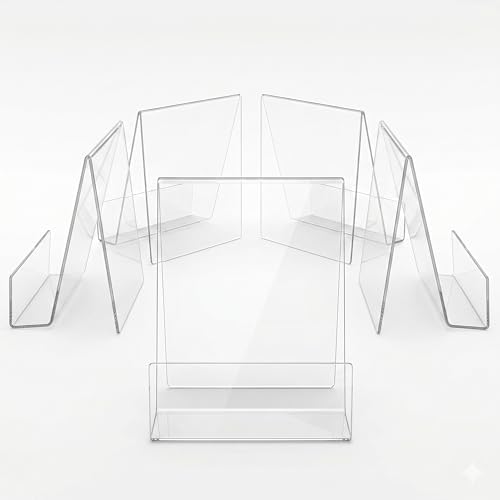 Large Acrylic Book Stand for Display - 5 Pack Heavy Duty Clear Easel Holder for Textbooks, Cookbooks & Art - 8 * 8 * 4" Sturdy Tabletop Stand for Heavy Books, Vinyl Records & Wedding Guest Books by Unknown