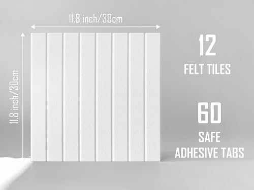 Slated Felt Bulletin Board Tiles | Cork Board Alternative for Walls | Wall Panels for Office & Home Decor | Aesthetic Pinboard & Photo Board | 12-Pack (11.8" x 11.8") with Adhesive | Pure White - Image 4