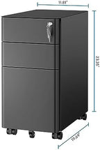 Mount-It! Slim 3 Drawer Rolling File Cabinet with Lock, Mobile Metal Filing Cabinet on Wheels for Under Desk Home & Office Storage, Letter Legal A4, Black - Image 3