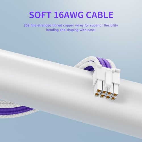 Sirlyr PSU Extension Cable Kit - Custom Sleeved Power Supply Mod for PC Build 16AWG 24Pin ATX/8 (4+4) Pin EPS CPU/8 (6+2) Pin PCI-E GPU PSU - White Purple 5 Kits - Image 2