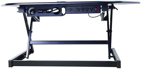 Rocelco 46" Height Adjustable Corner Standing Desk Converter with AC Outlet and USB Charger - Sit Stand Up Dual Monitor Tabletop Riser Workstation - Large Keyboard Tray - Black (R CADRB-46-ACUSB) - Image 6