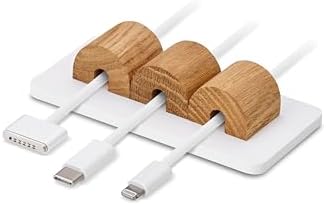 OAKYWOOD Magnetic Cable Holder – Charging Cable Clips – Desk Cord Organizer – 9.6x4.8x2.2 cm – Oak Holder with White Base by Oakywood
