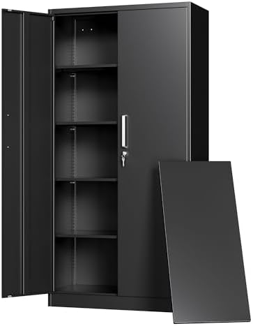 Metal Storage Cabinet with Locking Doors, 71" Tall Steel Locker Organizer with Adjustable Shelves, Garage Utility Cabinet for Home, Office, Shop, and School by Tivostaral