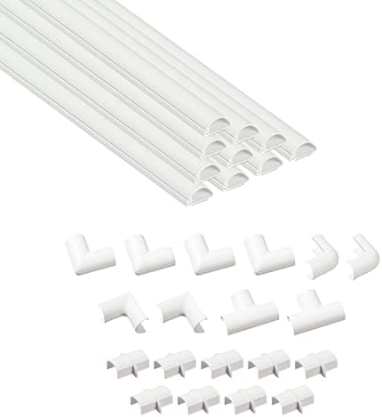 D-Line Half Round Cord Hider, Patented Cable Cover, Hide TV Wall Mount Wires, Raceway for Cords, Decorative Wire Covers, Paintable, Adhesive Cable Concealer, 10x 0.78in W x 0.39in H x 15.7in L, White by D-LineUSAinc
