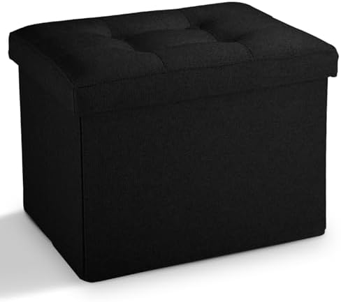 LINMAGCO Ottoman with Storage Small Foot Rest Stool Under Desk Stool Short Folding Footrest for Living Room Bedroom Home Office Dorm Dark Black 17X13X13IN by LINMAGCO