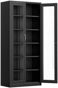 VINGLI Lockable Display Cabinet with Glass Doors & 5 Adjustable Shelves, 71" Tall Black Metal Storage Cabinet Curio Liquor, Bookshelf Bookcase for Home Office Living Room Pantry Garage by VINGLI