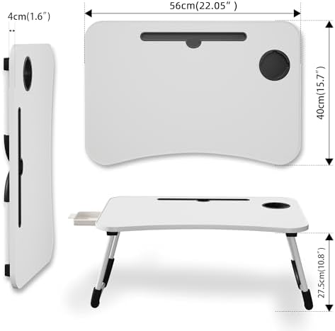 Lap Desk Bed Trays for Eating and Laptops Breakfast in Bed Tray for Sofa/Couch/Study/Reading/Writing with Cup Holder/Drawer On Low Sitting Floor Large Portable Foldable (White) - Image 4