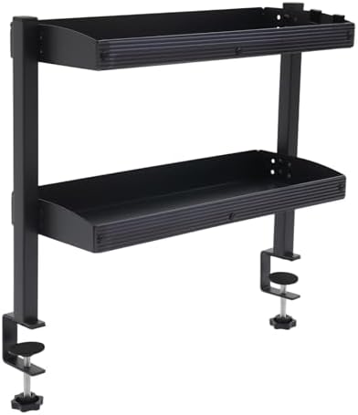 LYNICESHOP Clamp On Desk Shelf,2-Tier Adjustable Storage Organizer with Tray for Laptop, Office Supplies and Decor 22lbs Capacity per Shelf (Black/White) (Black) by LYNICESOP