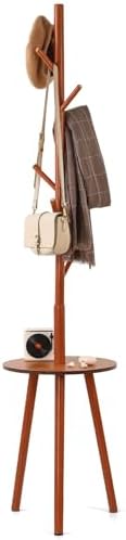 Wooden Coat Rack Freestanding with Round Table & 8 Hooks, Coat Tree Organizer for Clothes, Hats, Bags, Easy Assembly Space-Saving Coat Rack Stand for Home, Office, Walnut by Gymdin