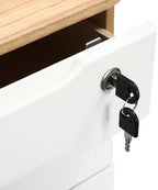 Wooden Desk Organizer with Lockable Drawers, 3-Tier Countertop Storage Cabinet File Cabinet Jewelry Organizer Home Office Supplies Organization Unit (Wood Color&White-1 Lock) - Image 6