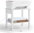 YUFAM 2 Tier Under Desk Printer Stand with Charging Station, White by YUFAM