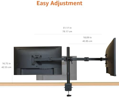 Amazon Basics Adjustable Dual Monitor Desk Mount, Supports up to 32 inch Monitors and 22 lbs per Arm, Adjustable Tension, VESA 75x75/100x100, Black - Image 4