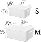 Yishyfier Plastic Storage Baskets Bins Boxes With Lids,Organizing Container White Storage Organizer Bins For Shelves Drawers Desktop Playroom Classroom Office,3-Pack(M+2S) - Image 6