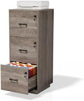 VINGLI 3 Drawer File Cabinet with Lock, Home Office Filing Organizer, for Letter Size File Folder Storage, Wood Tall Vertical Filing Cabinet, Printer Stand, Archivador (Rustic Gray) by VINGLI